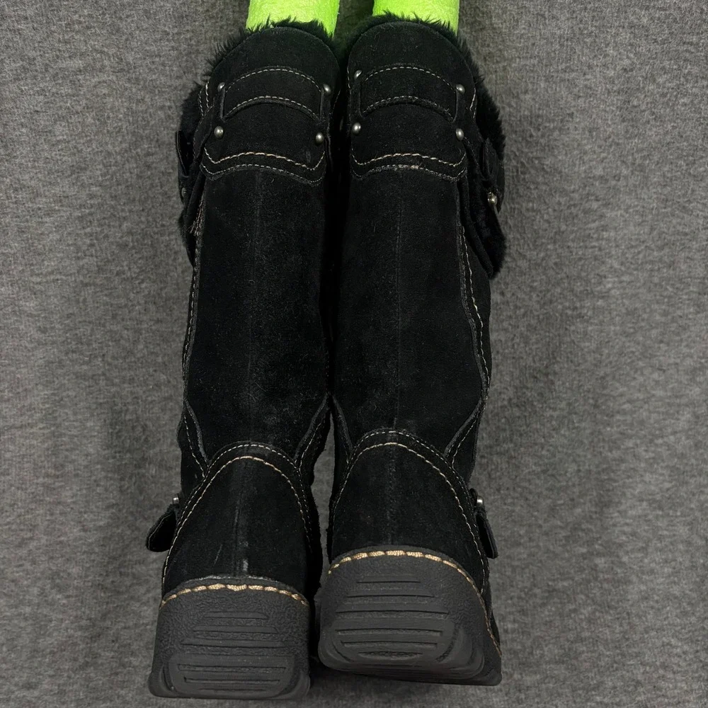 BareTraps Bakan Women 8M Black Suede‎ Faux Fur Lined Mid Calf Boots Cozycore